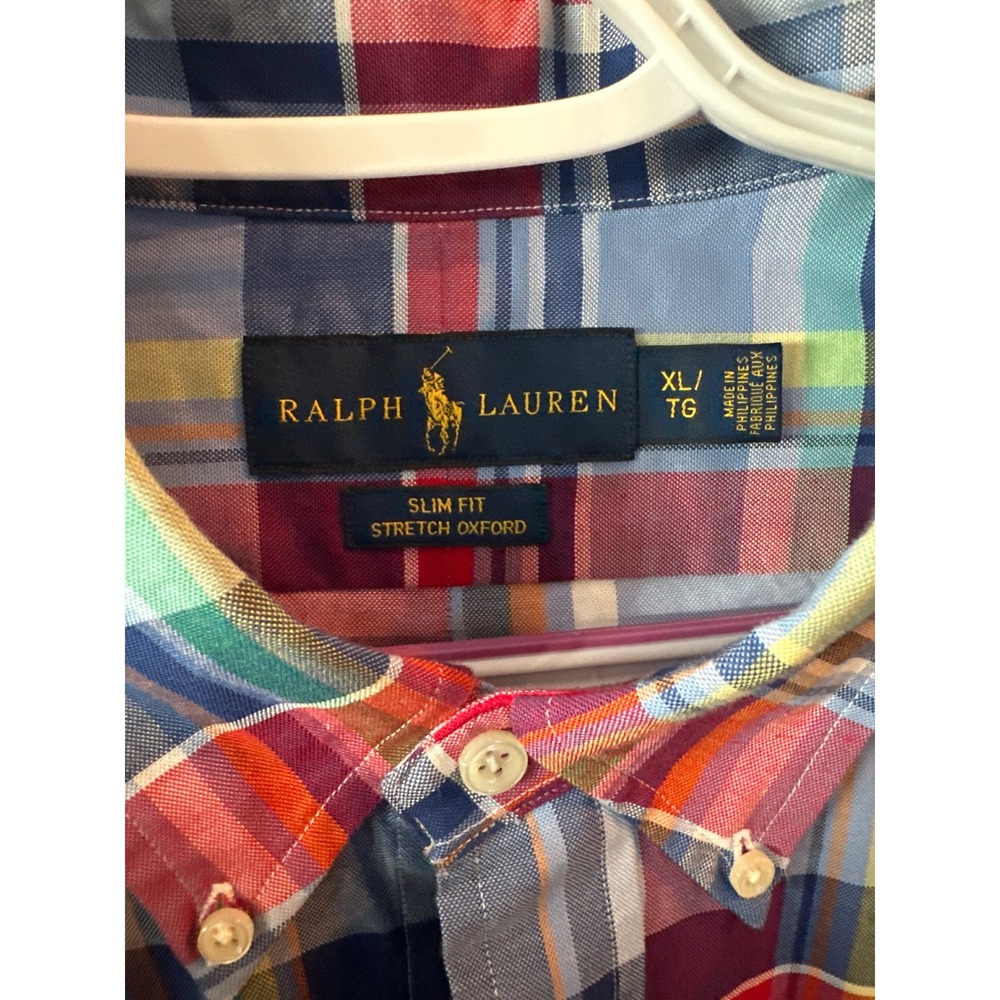 Ralph Lauren Slim Fit Stretch Oxford Plaid Button Down Shirt Men XL - Picture 3 of 4